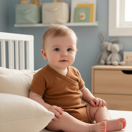 Wollen overslag romper korte mouw -merino wol- Argan oil - Just Babystuff