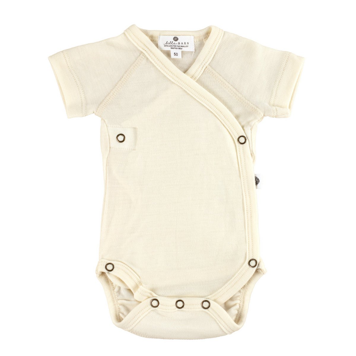 Wollen overslag romper korte mouw -merino wol- Naturel beige - Just Babystuff