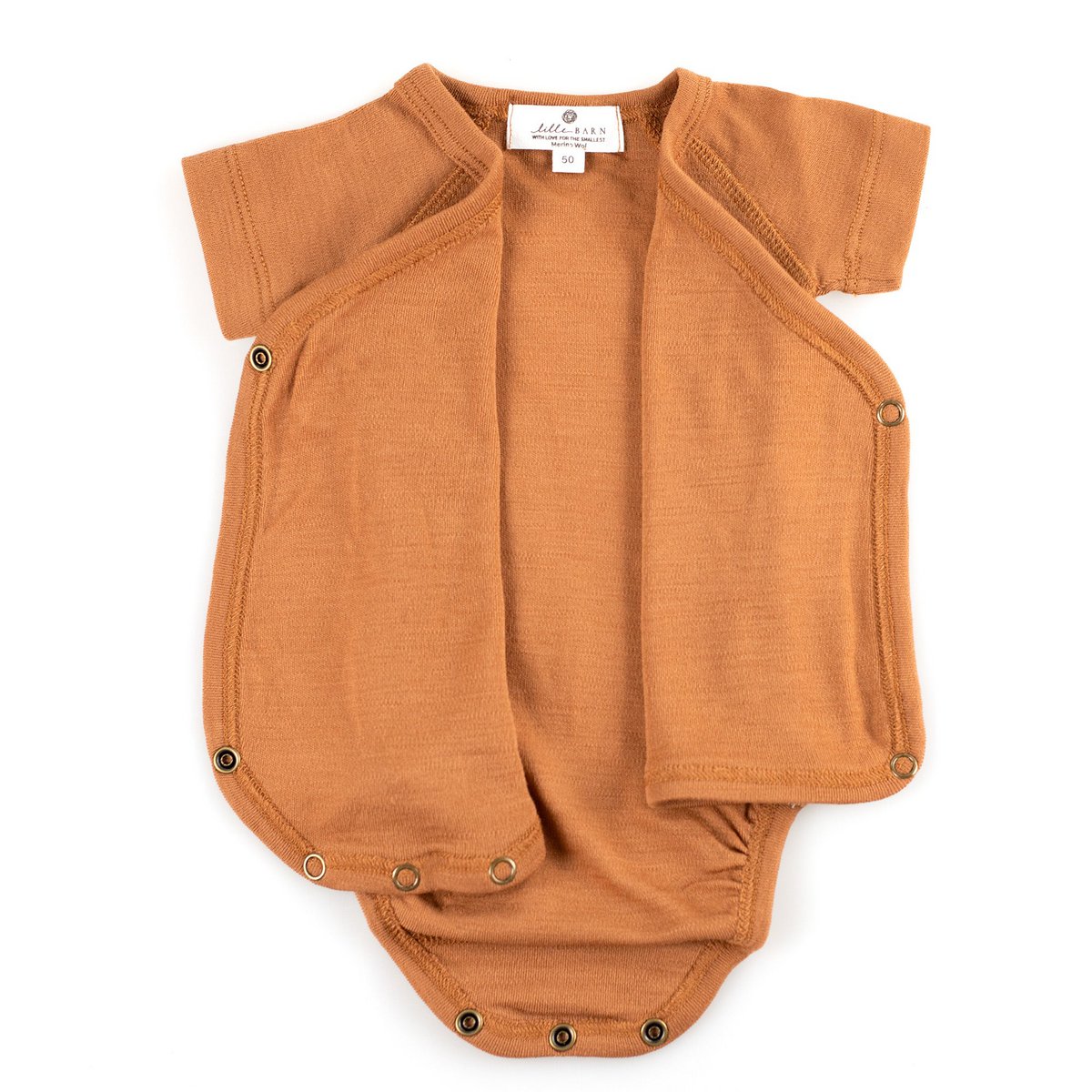 Wollen overslag romper korte mouw -merino wol- Argan oil - Just Babystuff