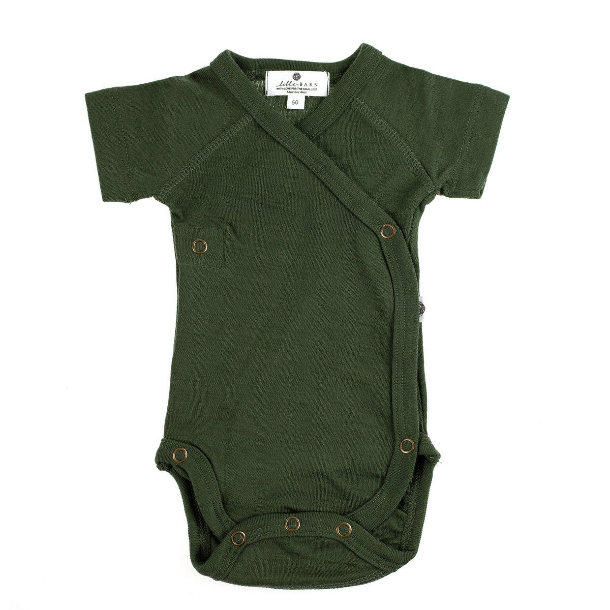 Wollen overslag romper korte mouw -merino wol- Rifle green - Just Babystuff