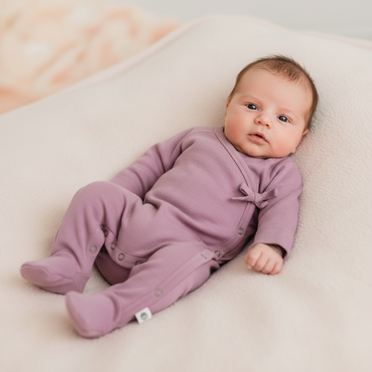 Wollen boxpakje / kruippakje – Merinowol - Lavender Mist - Just Babystuff