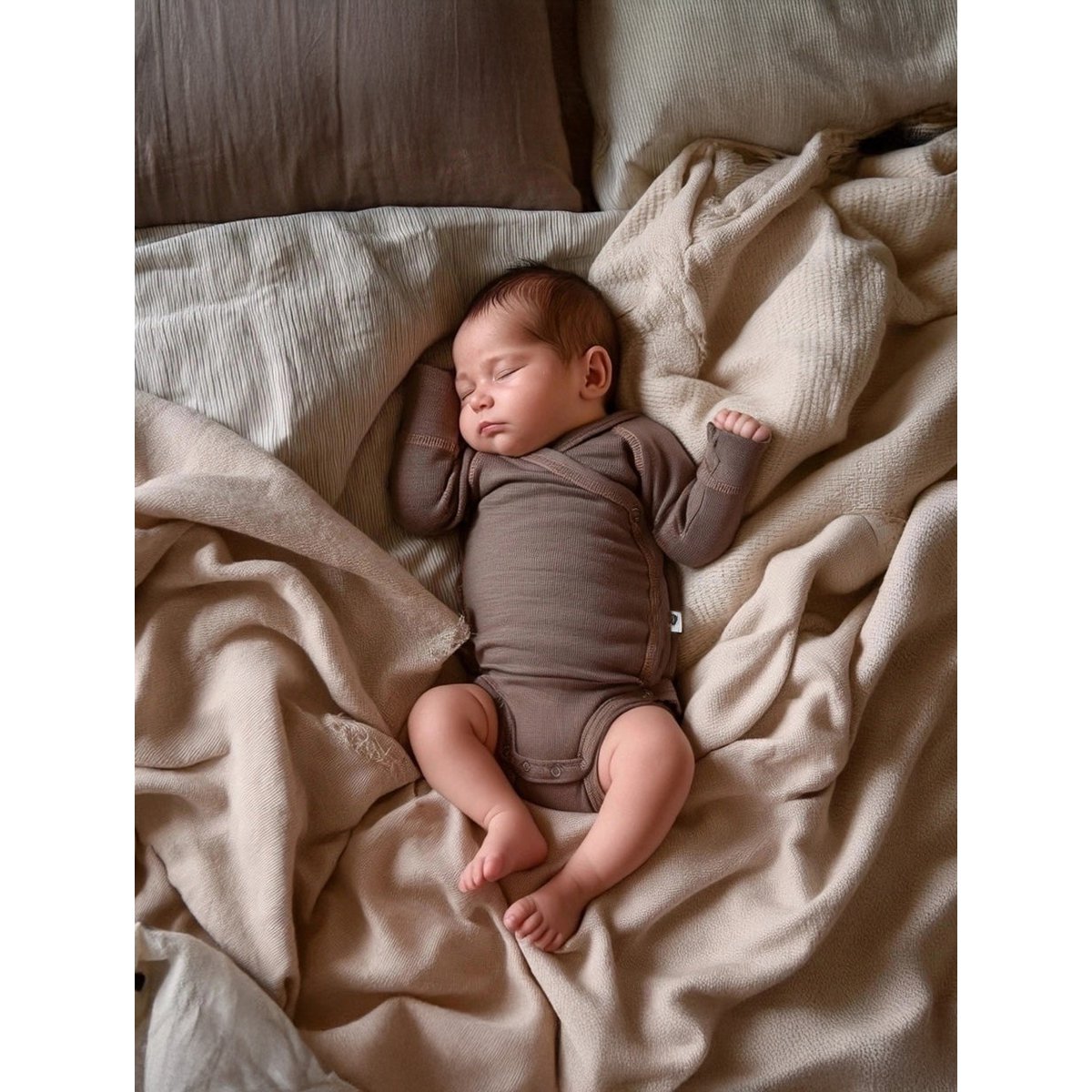 Wollen Overslagromper lange mouw – Merinowol - Peppercorn