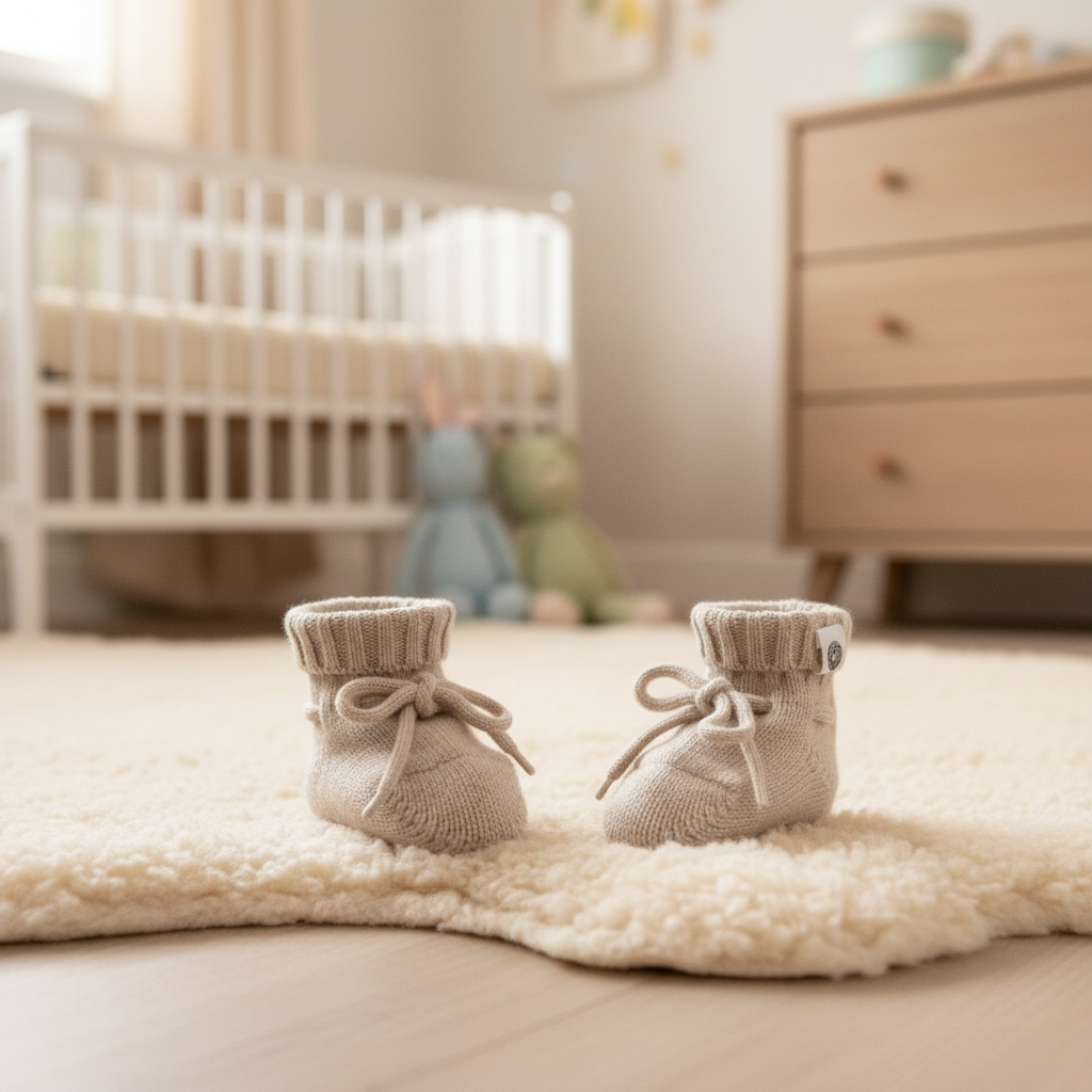 Wollen Baby sokjes / Newborn Sokjes - Merinowol - Garlic - Just Babystuff