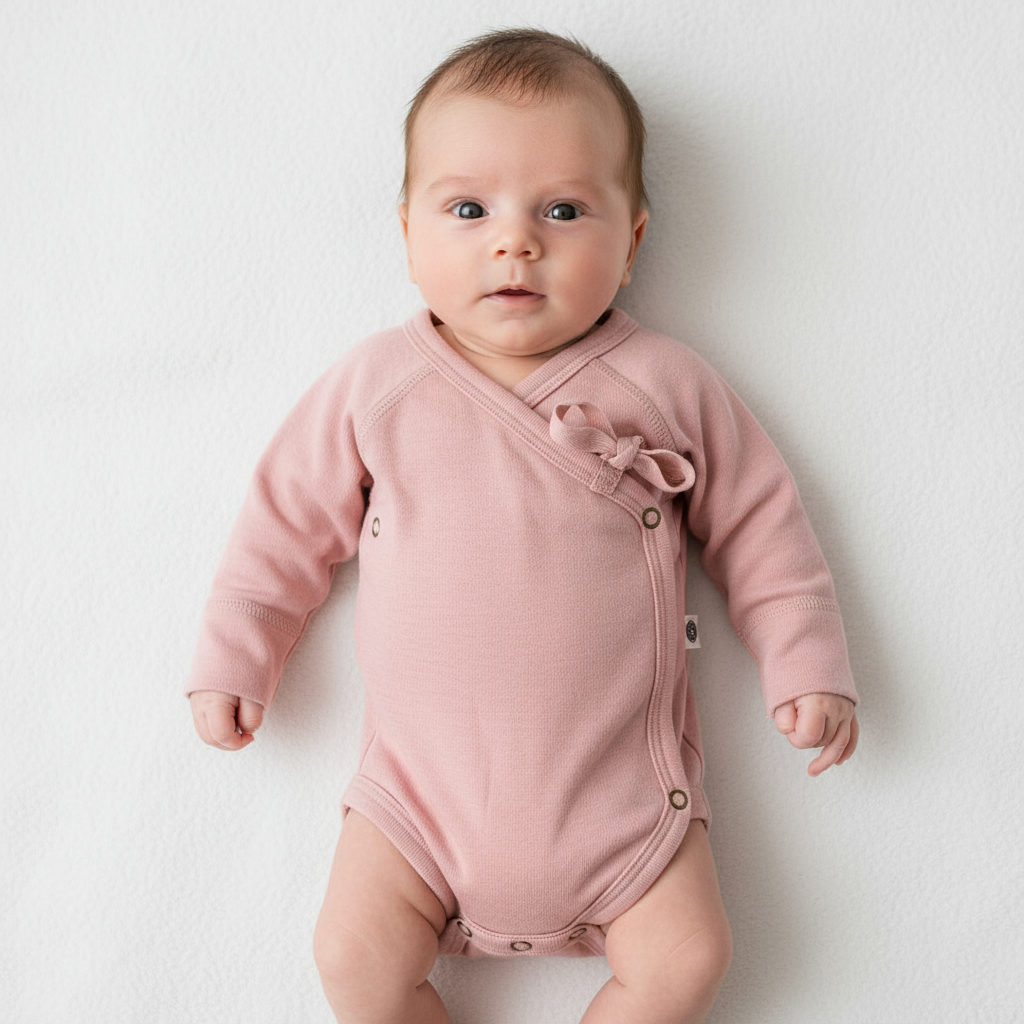 Wollen Overslagromper lange mouw - Merinowol - Misty Rose - Just Babystuff