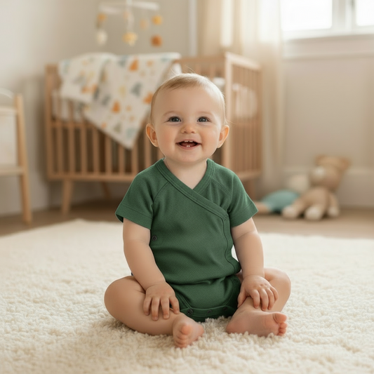 Wollen overslag romper korte mouw -merino wol- Rifle green