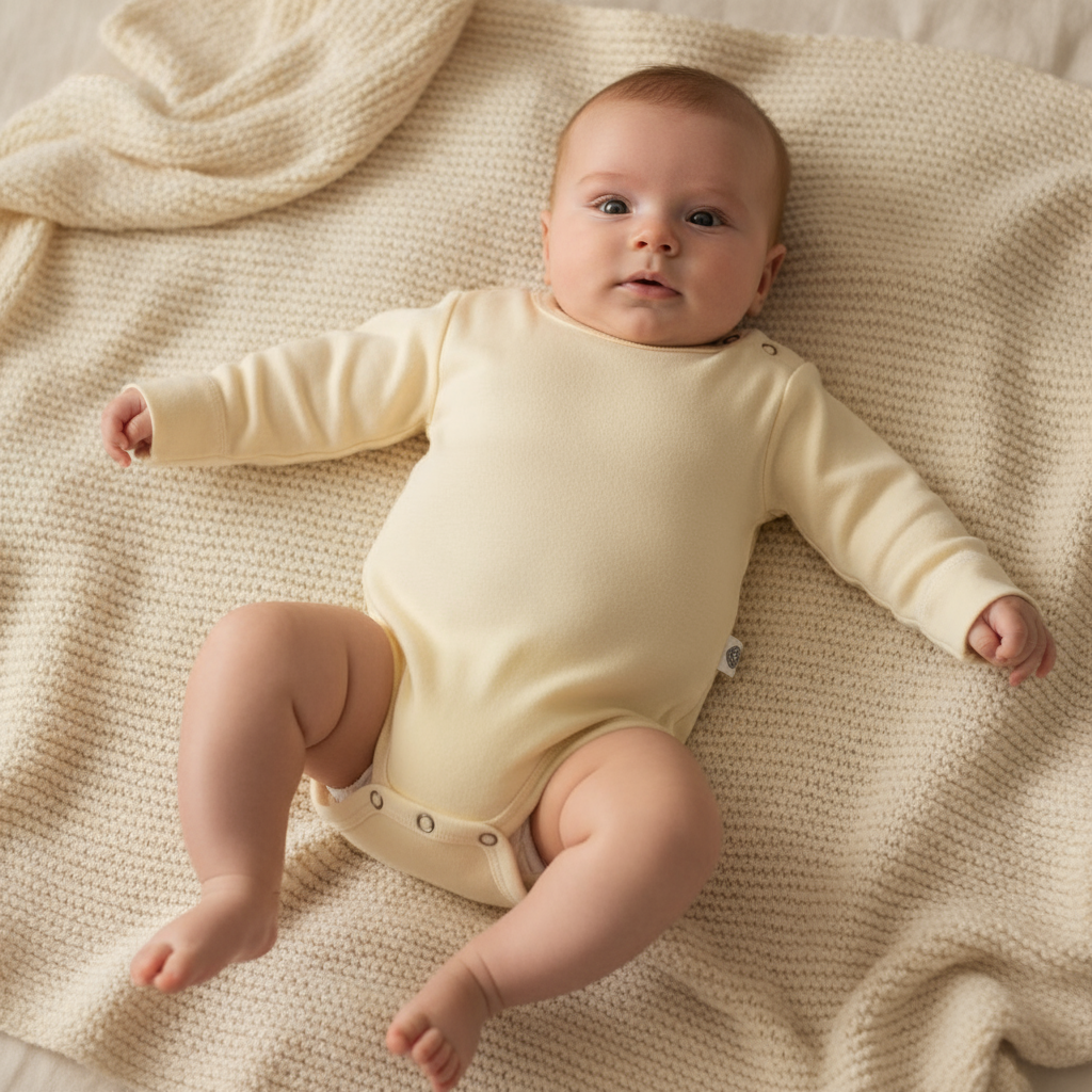 Wollen Romper lange mouw – Merinowol - Naturel - Just Babystuff