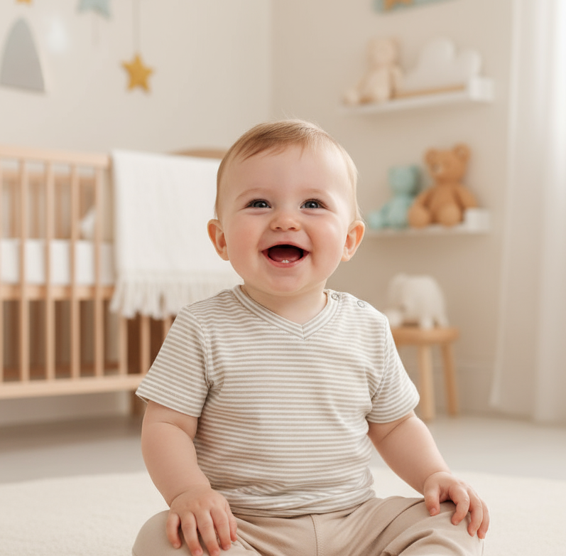 Shirt small stripes sage - Just Babystuff