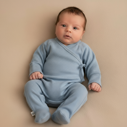 Wollen boxpakje / kruippakje – merino wol - blue fog - Just Babystuff