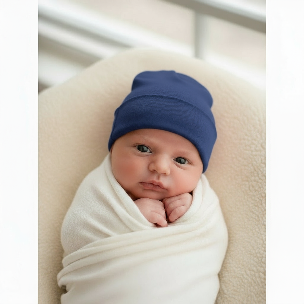 Wollen baby muts - Merinowol - Vintage indigo - Just Babystuff