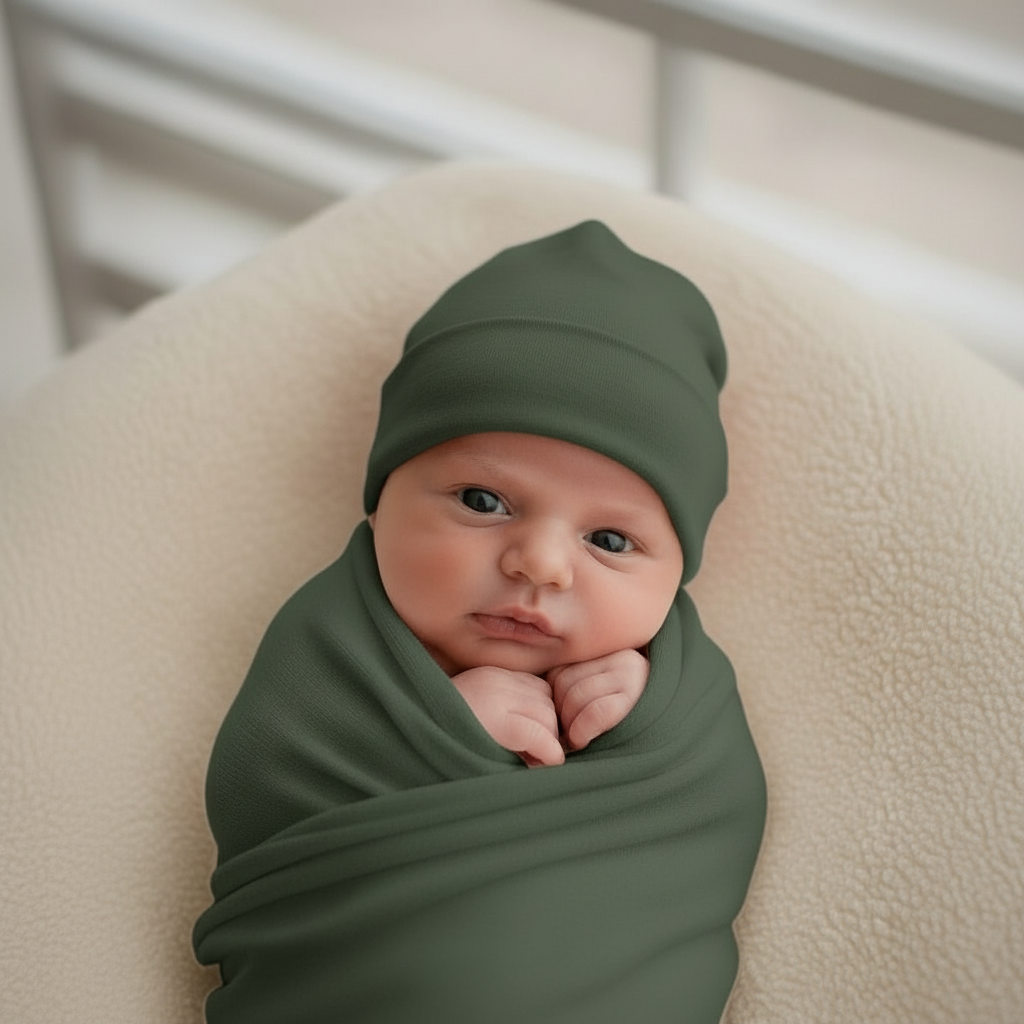 Wollen baby muts - Merinowol - Rifle Green - Just Babystuff