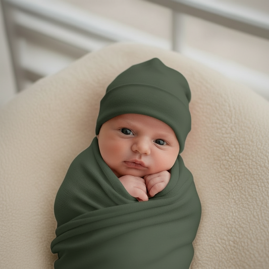 Wollen baby muts - Merinowol - Rifle Green - Just Babystuff