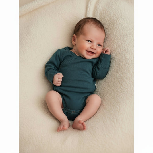 Wollen Overslagromper lange mouw – Merinowol - Orion Blue