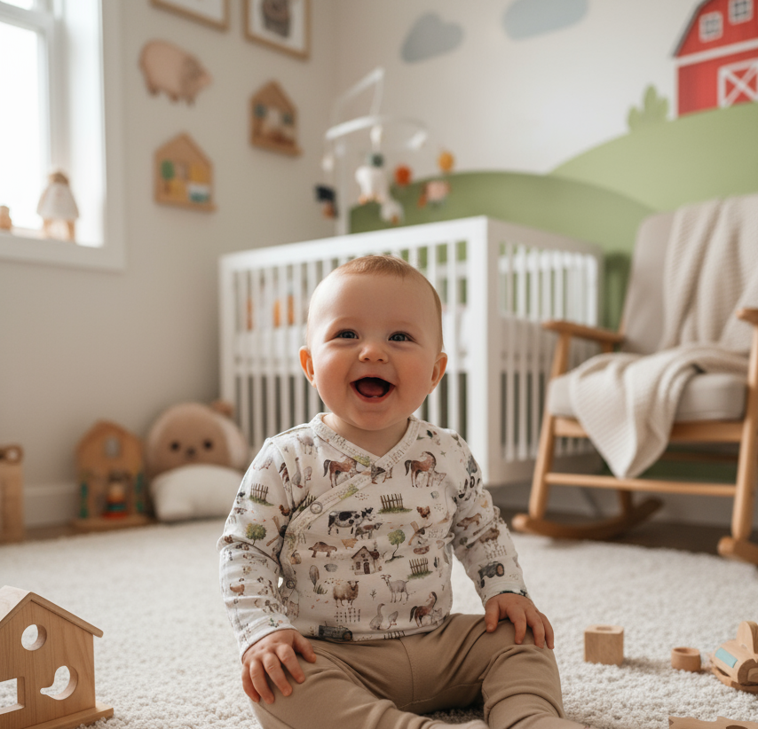 Overslag shirt boerderijprint - Just Babystuff