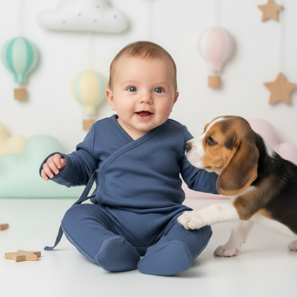 Wollen boxpakje / kruippakje – Merinowol - Vintage indigo - Just Babystuff