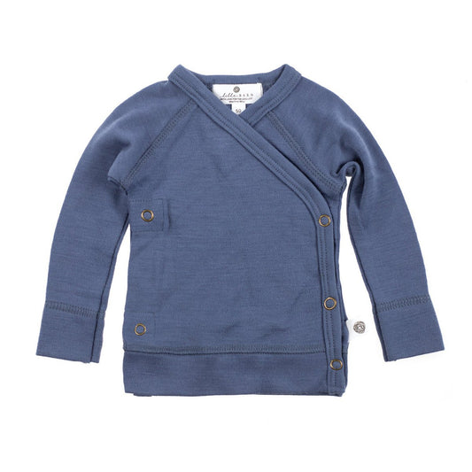 Baby wollen overslagtrui – Merinowol - Vintage Blauw