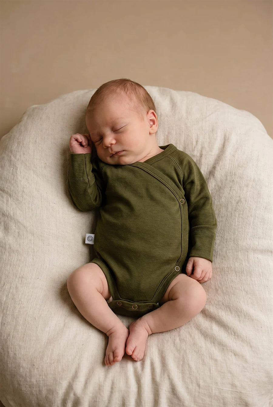 Wollen Overslagromper lange mouw - Merinowol - Fir Green - Just Babystuff